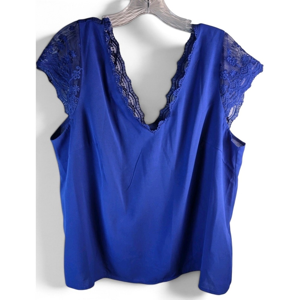 Shein Curve Royal Blue Lace Trim V-Neck Blouse Top 2XL JIT11572058